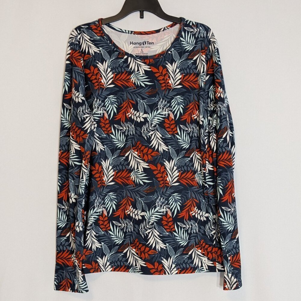 HANG TEN Blue Tropical Long Sleeve UV Protection / UPF 50+ Activewear Top Size L